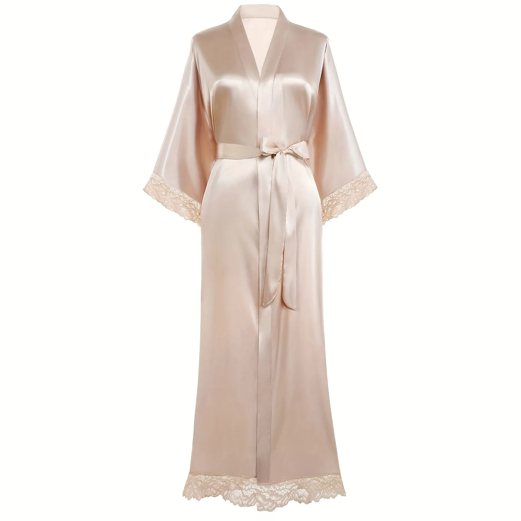 100% Mulberry pure Silk Kimono with lace Bridesmaid Robes