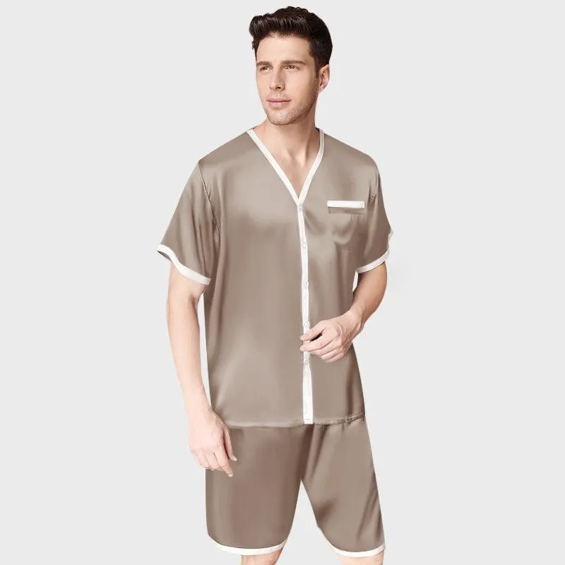 100% Silk Short Sleeve Luxury Short Silk Pajama Set for Men