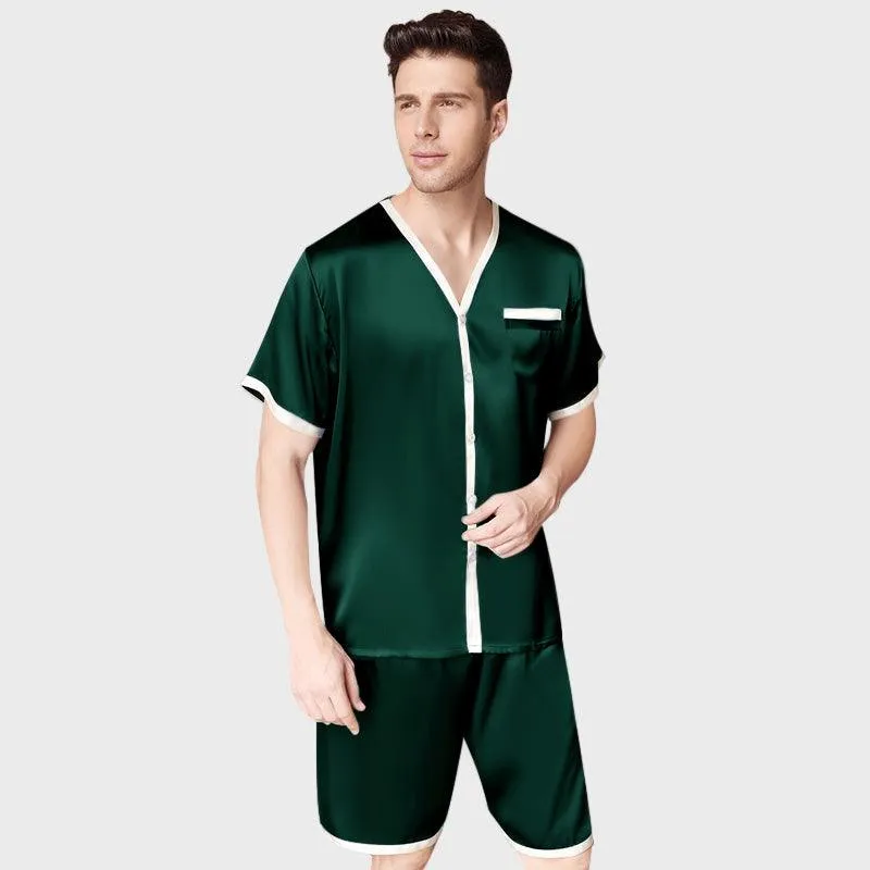 100% Silk Short Sleeve Luxury Short Silk Pajama Set for Men