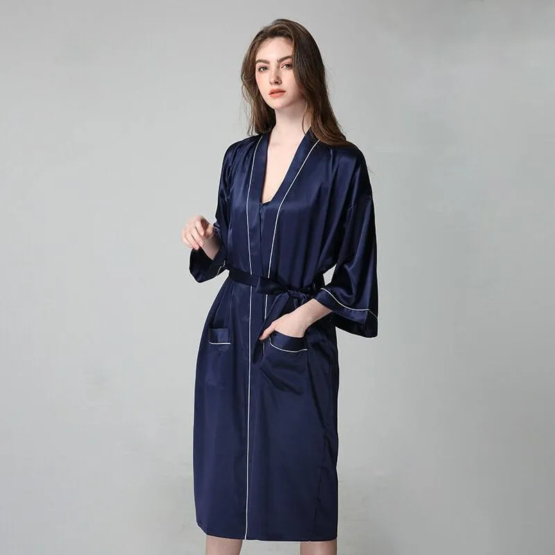 100% Silk V Neckline Full Length Breathably Silk  and Robes SetNightgown