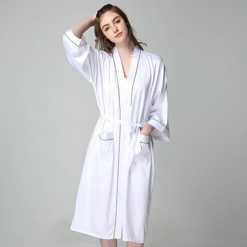 100% Silk V Neckline Full Length Breathably Silk  and Robes SetNightgown