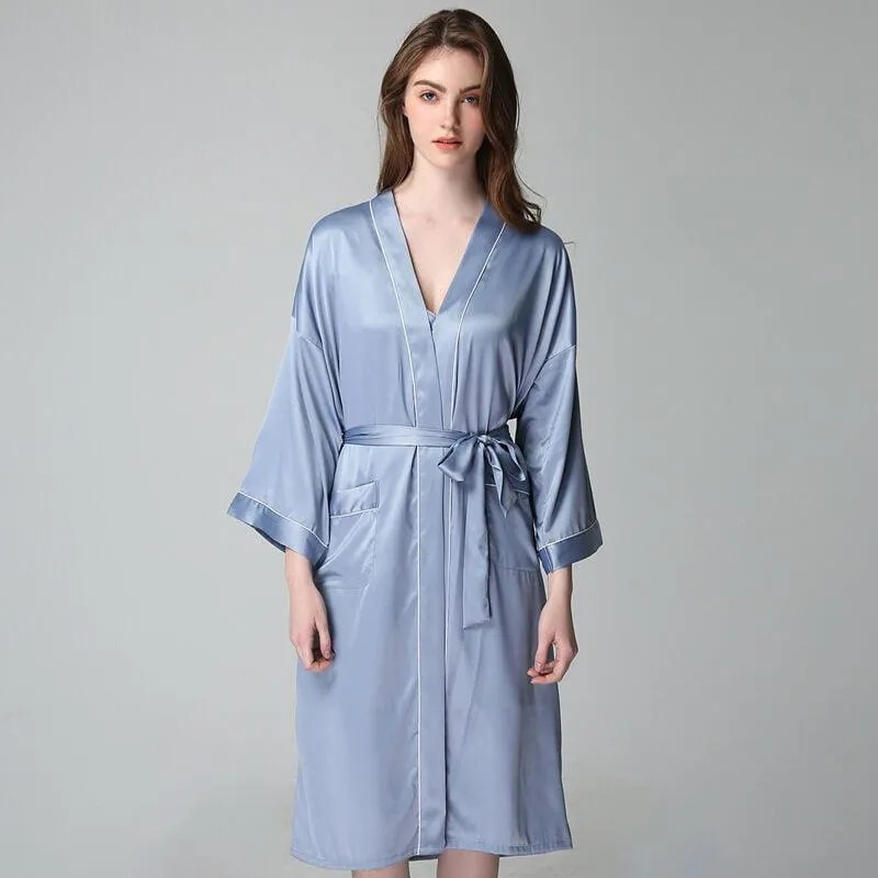 100% Silk V Neckline Full Length Breathably Silk  and Robes SetNightgown