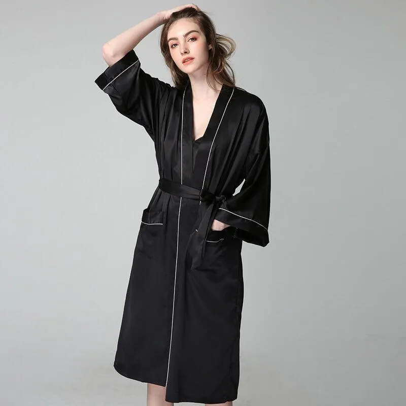 100% Silk V Neckline Full Length Breathably Silk  and Robes SetNightgown