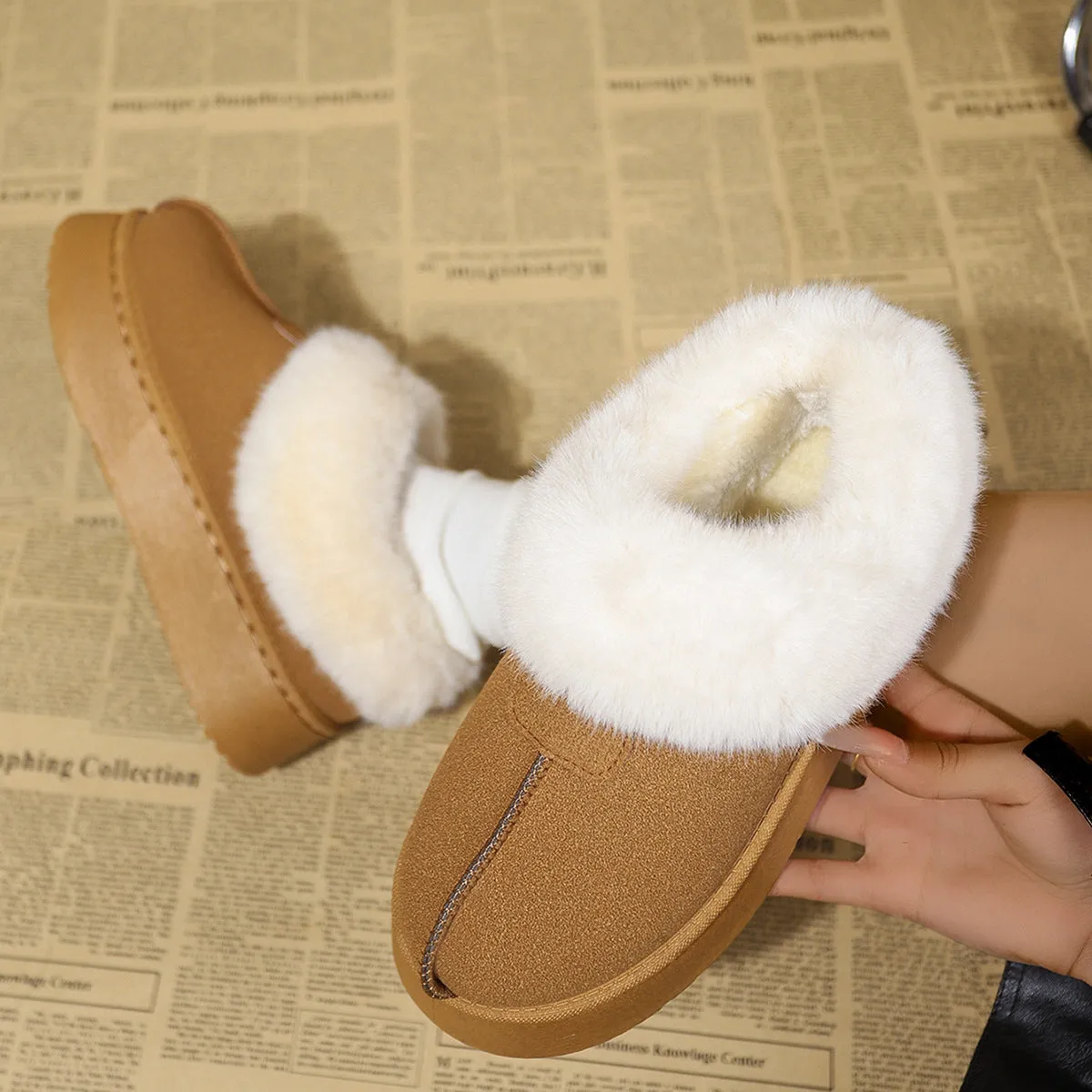 2024 Autumn Winter Women Thick Sole Snow Boots Round Toe Inner Thick Fur Style Shoes