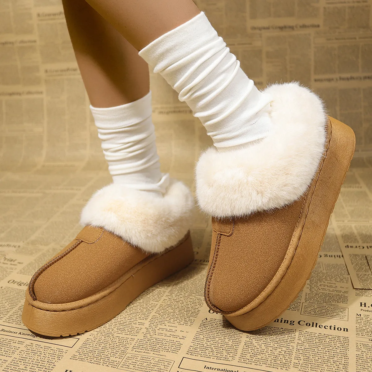 2024 Autumn Winter Women Thick Sole Snow Boots Round Toe Inner Thick Fur Style Shoes