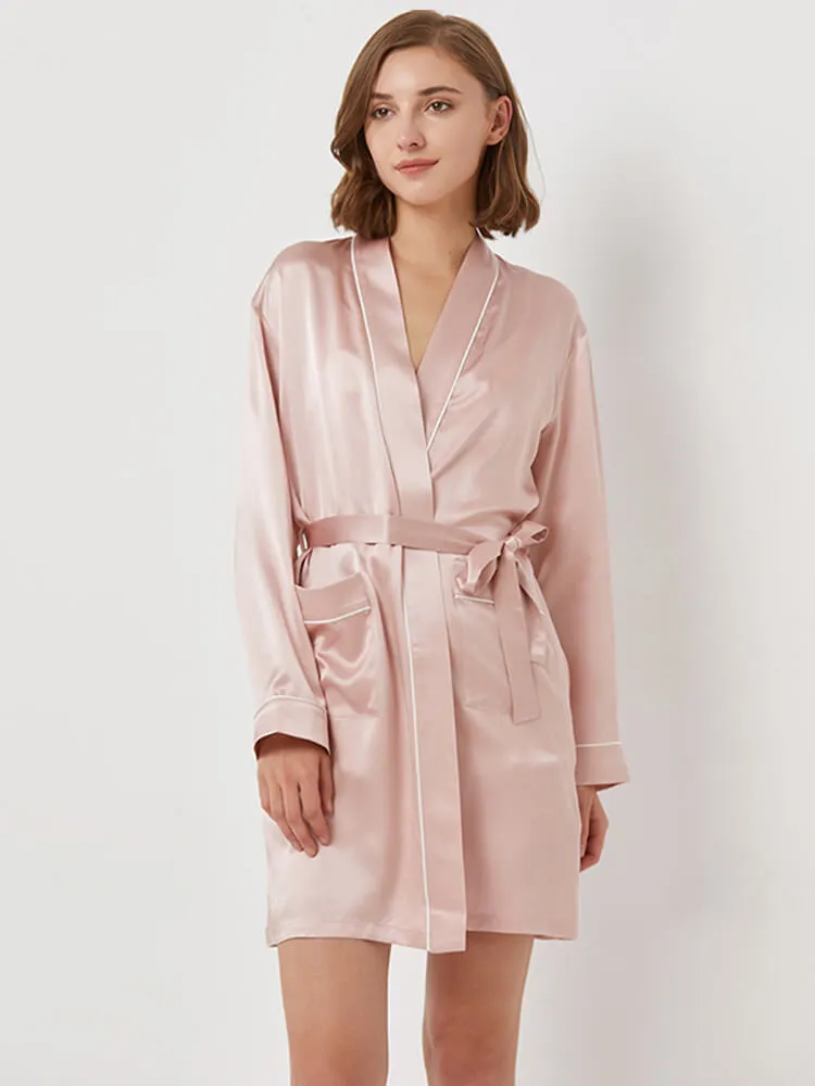 22 Momme Contrasting Silk Cami Pajamas Robe Set for Women