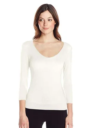 3/4 Sleeve V Neck 2-Ply in Creme