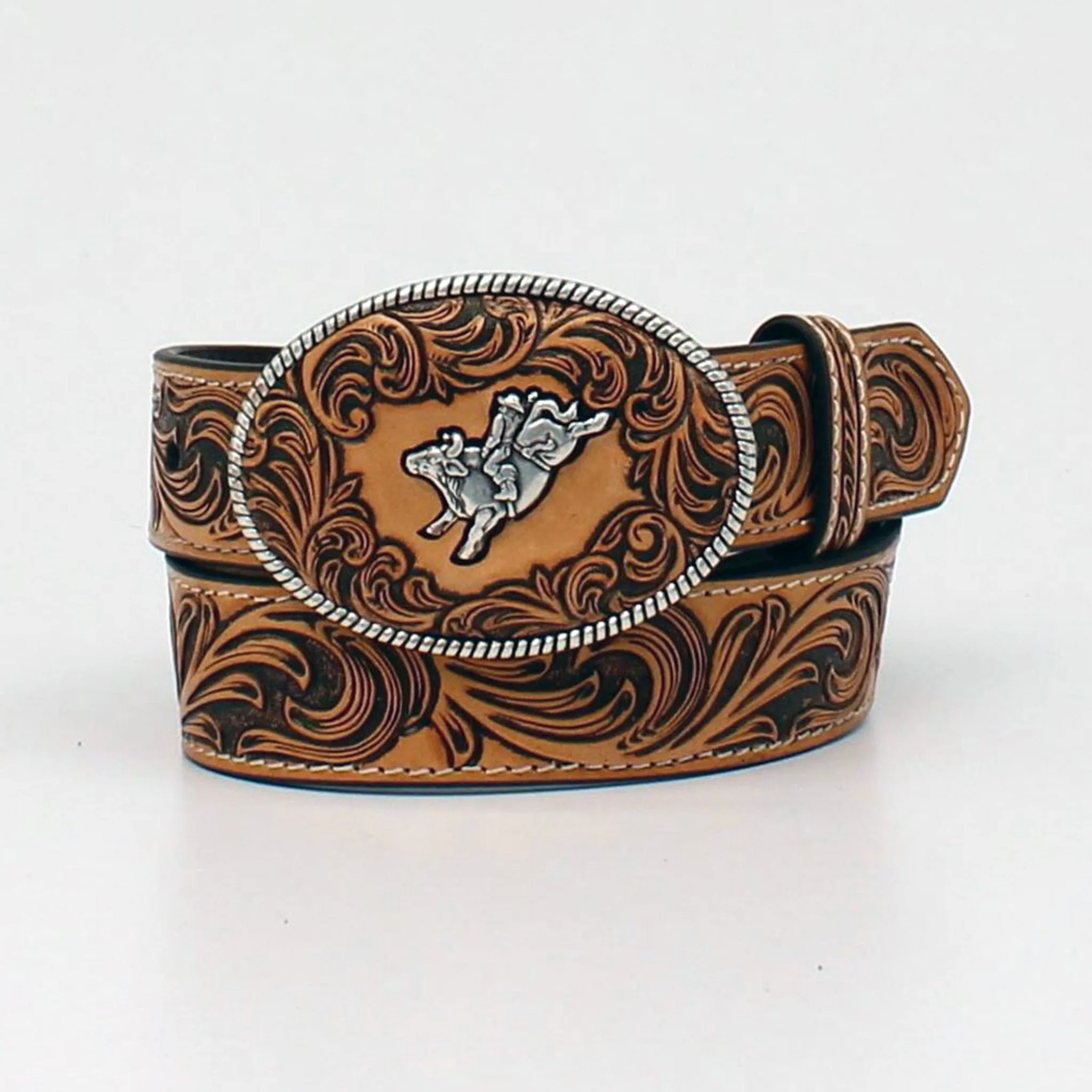 3D Kid's Floral Embossed Oval Bullrider Belt