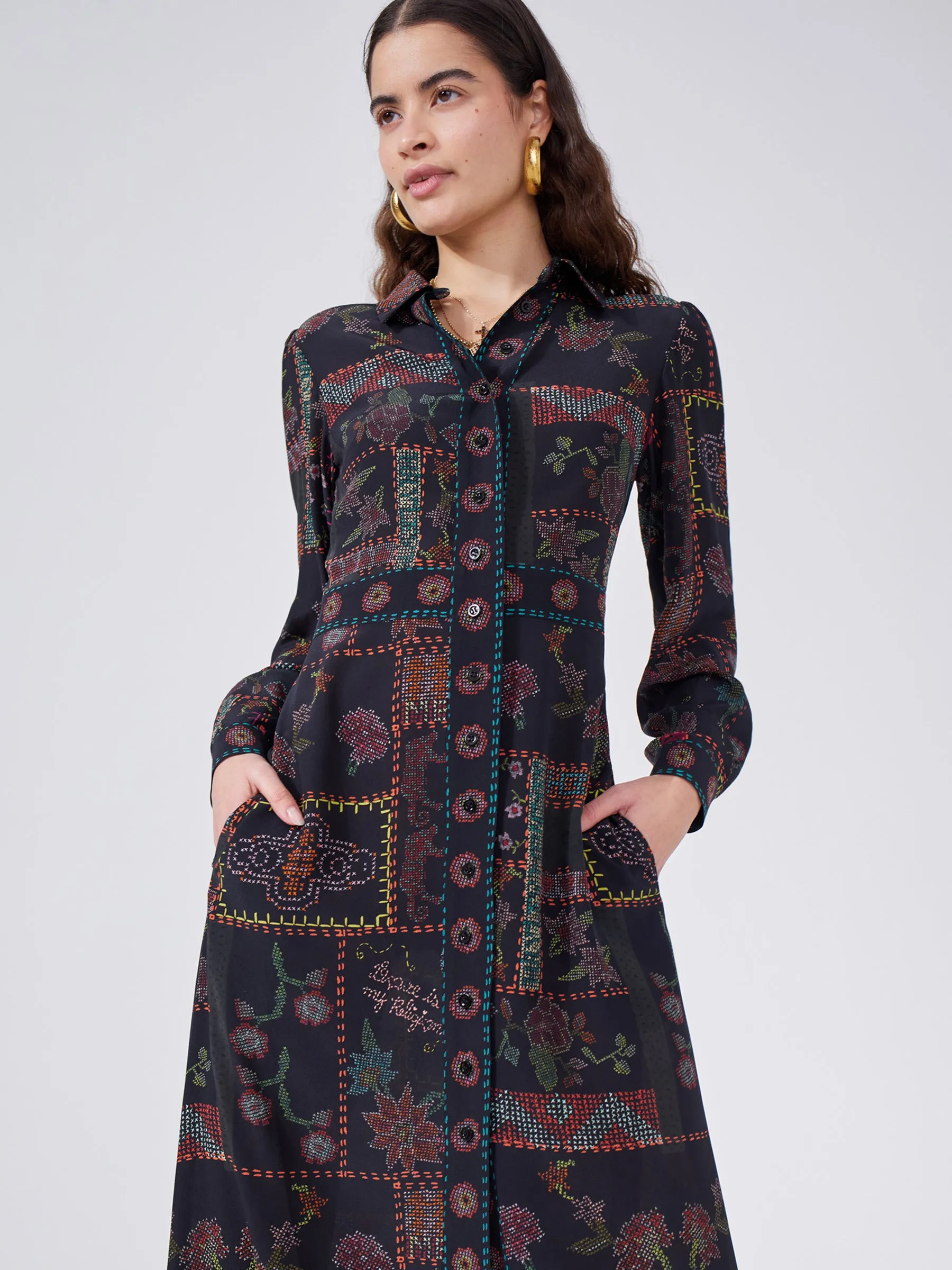 Aida Silk Maxi Shirt Dress