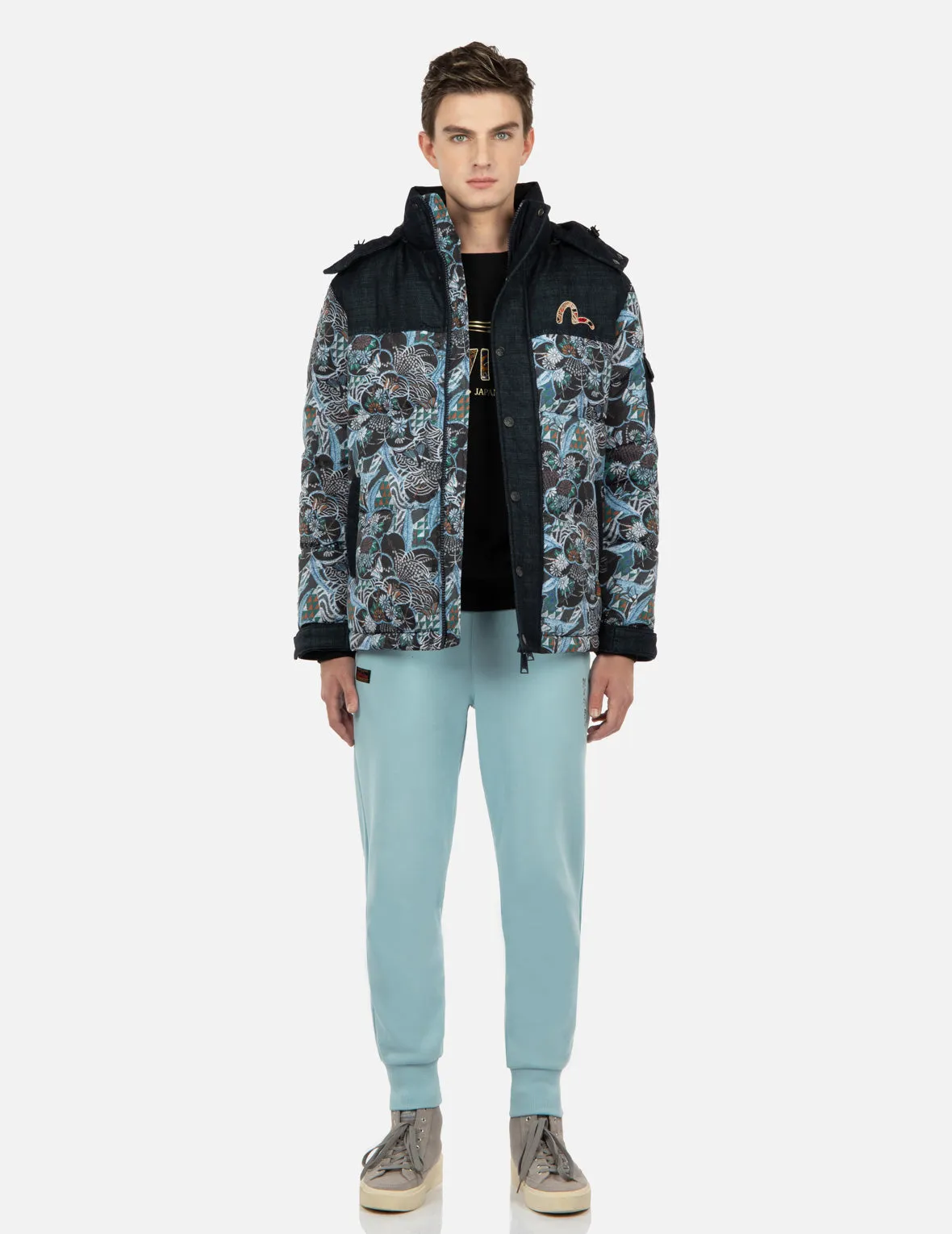 Allover Japanese Brocade Print Down Jacket