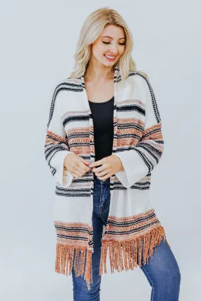 Always Be My Baby Striped Long Sleeve Cardigan Sweater in Cream