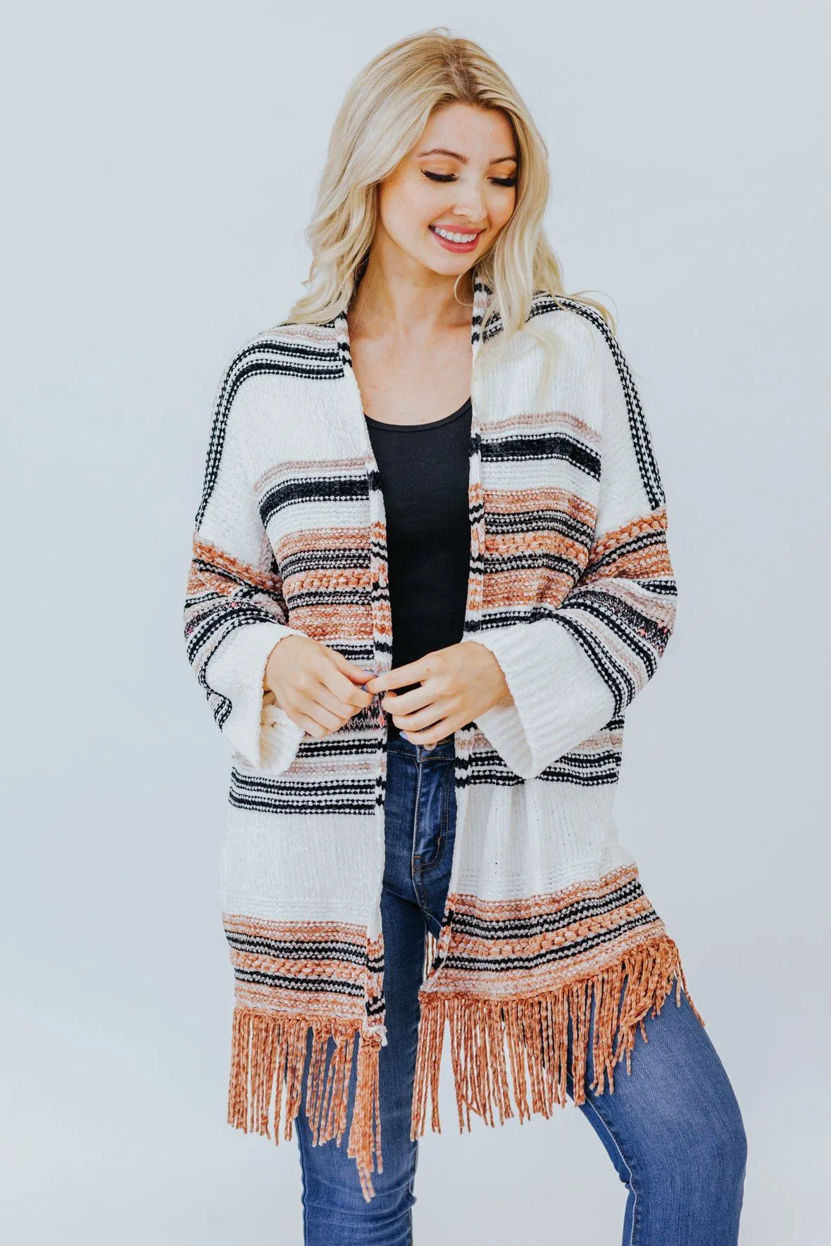 Always Be My Baby Striped Long Sleeve Cardigan Sweater in Cream