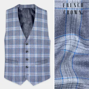 Amethyst Smoke Blue Checked Wool Blend Waistcoat