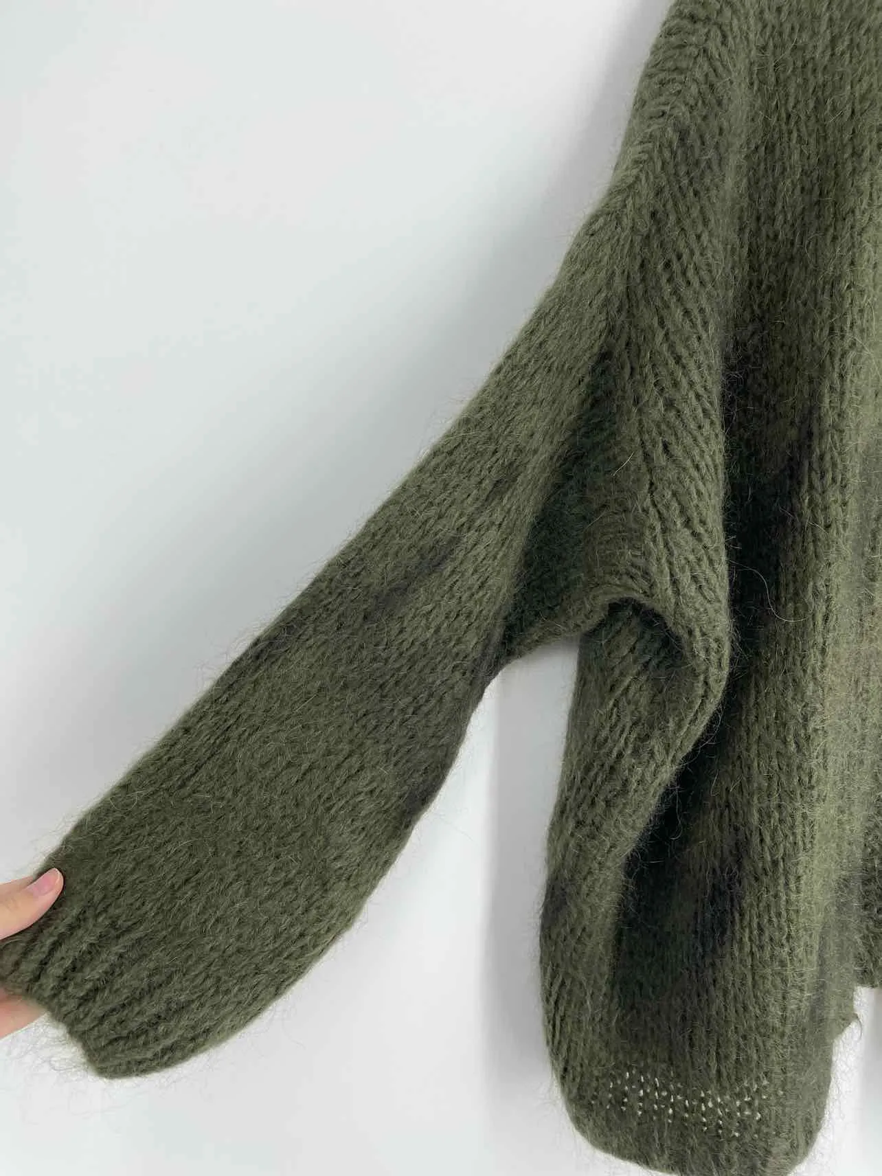 Anatomie Size S/M Army Green Fuzzy Knit Designer Cardigan Sweater