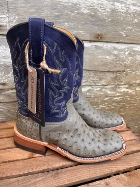 Anderson Bean Men's 10" Mouse Bruciato Ostrich & Royal Blue Wyoming Square Toe Cowboy Boots 339589