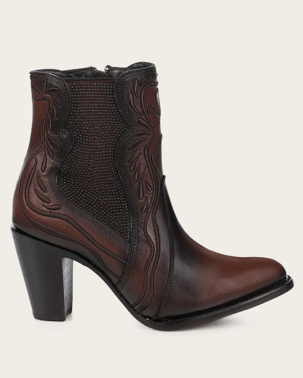 Ankle embroidery brown bootie