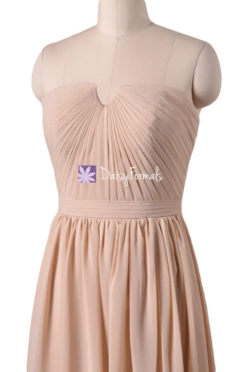 Apricot Peach Chiffon Bridesmaids Dress Long Peach Puff Strapless Party Dress (BM10823L)