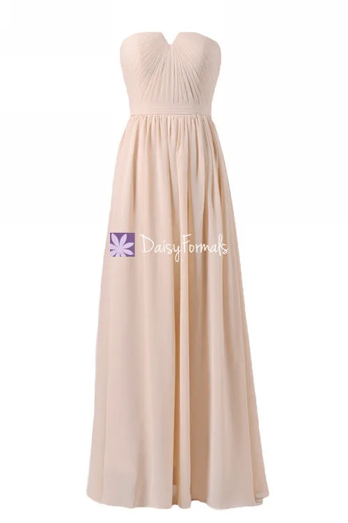 Apricot Peach Chiffon Bridesmaids Dress Long Peach Puff Strapless Party Dress (BM10823L)