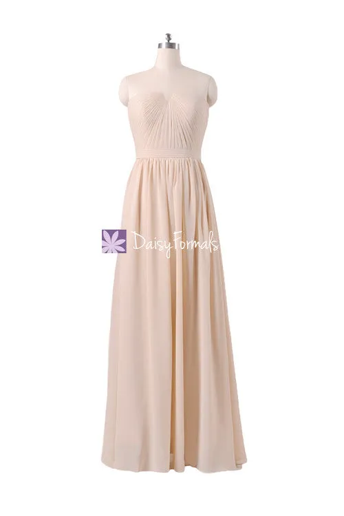 Apricot Peach Chiffon Bridesmaids Dress Long Peach Puff Strapless Party Dress (BM10823L)