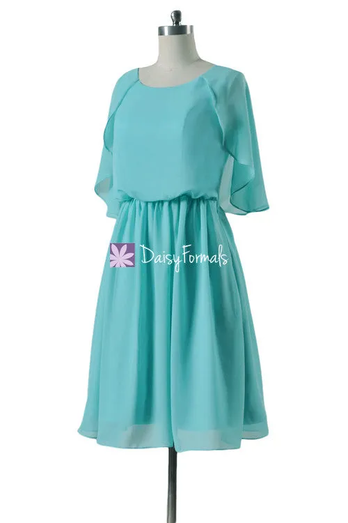 Aqua Blue Chiffon Beach Wedding Dress Scoop Neckline Party Dress (BM1552)