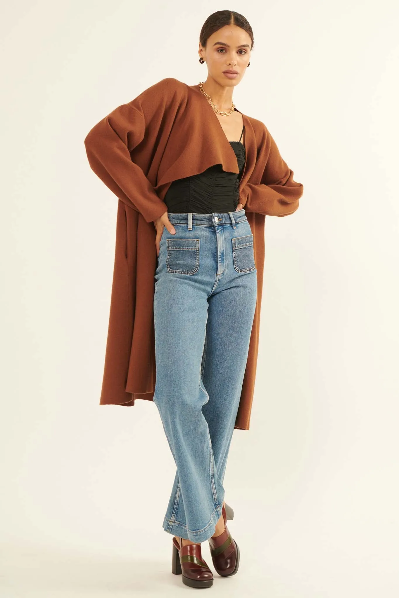 Autumn Leaves Draped Longline Cardigan