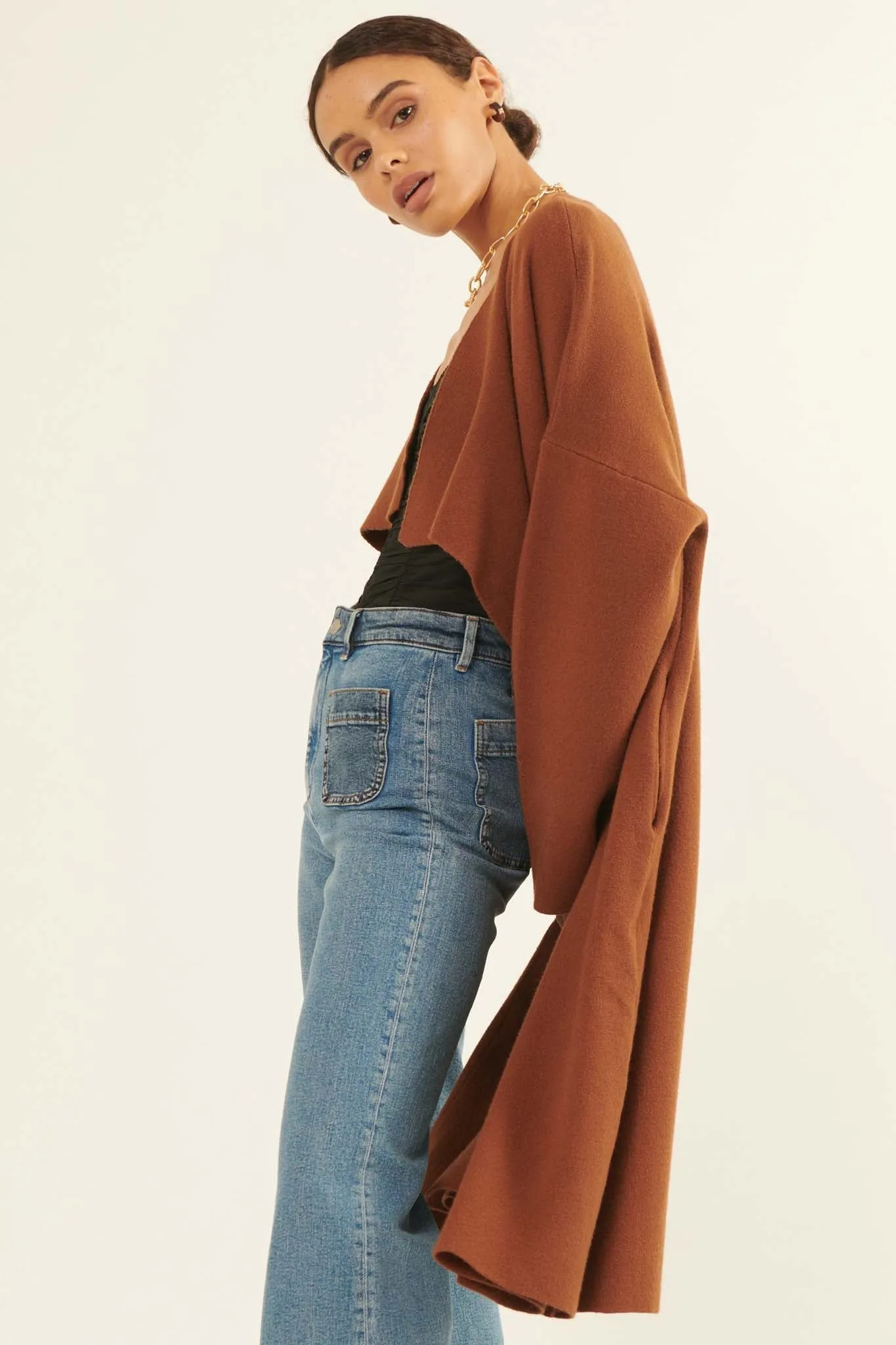 Autumn Leaves Draped Longline Cardigan