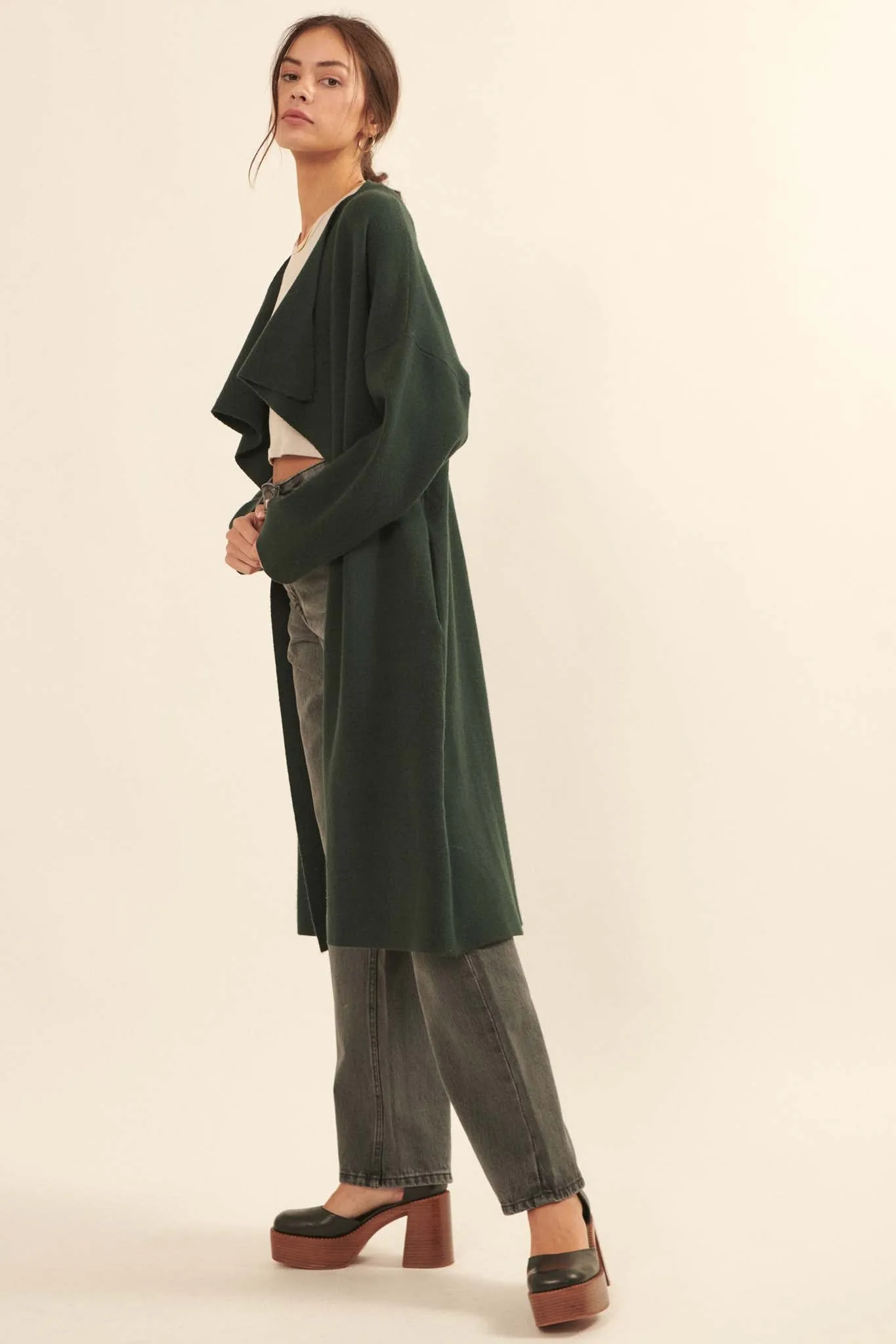 Autumn Leaves Draped Longline Cardigan