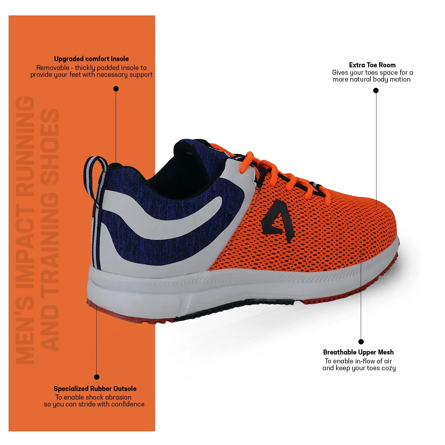 Avant Men's Impact Running and Training Shoes - Orange/Navy Blue