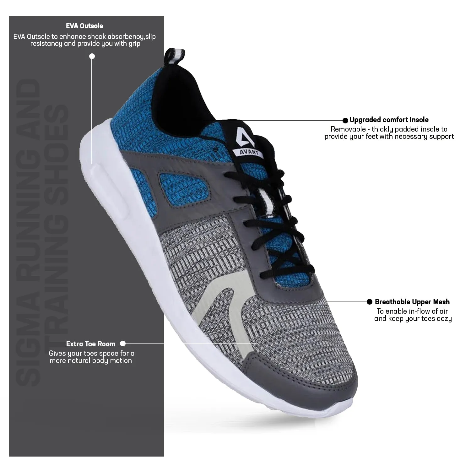 Avant Men's Sigma Running And Training Shoes - Grey/Sky Blue