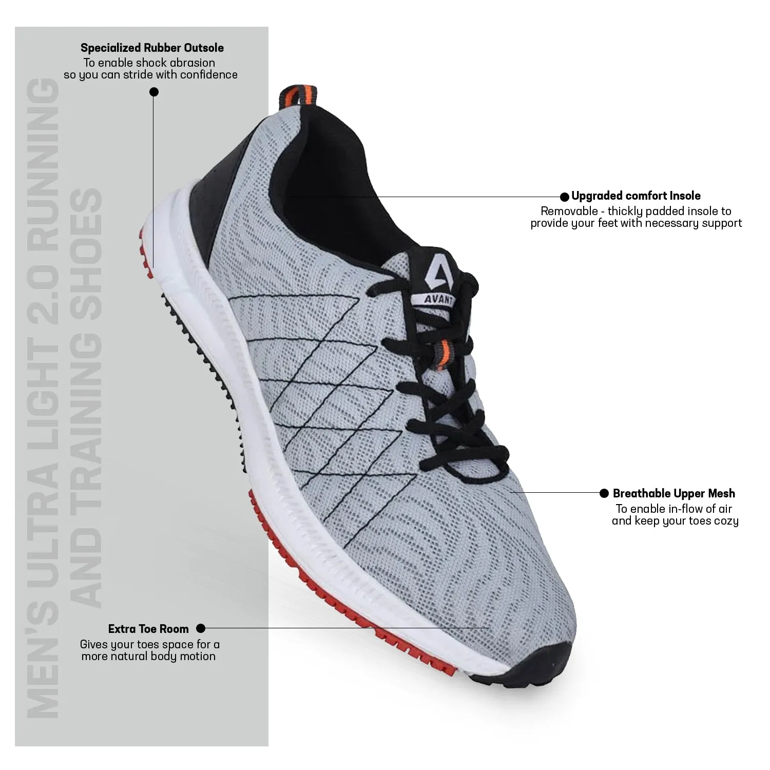 Avant Men's Ultra Light 2.0 Running and Training Shoes - Grey