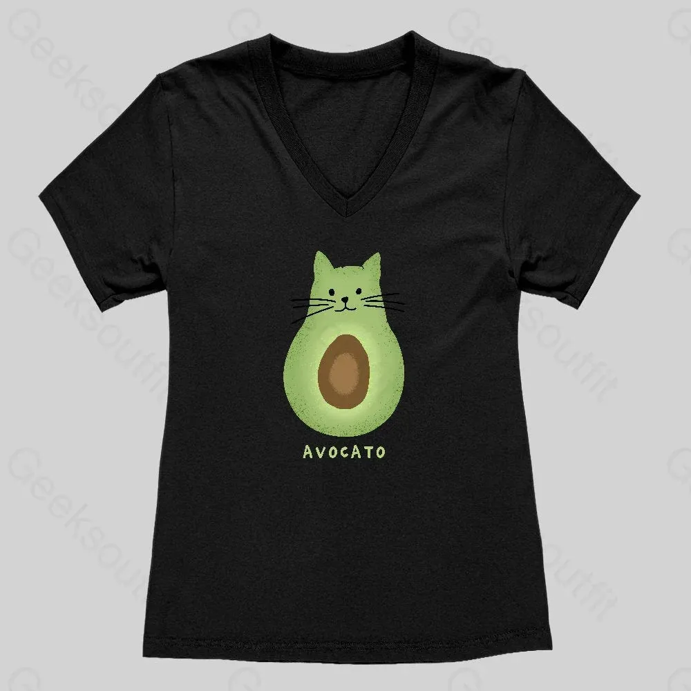 Avocato Cat Avocado Pun Women's V-Neck T-shirt