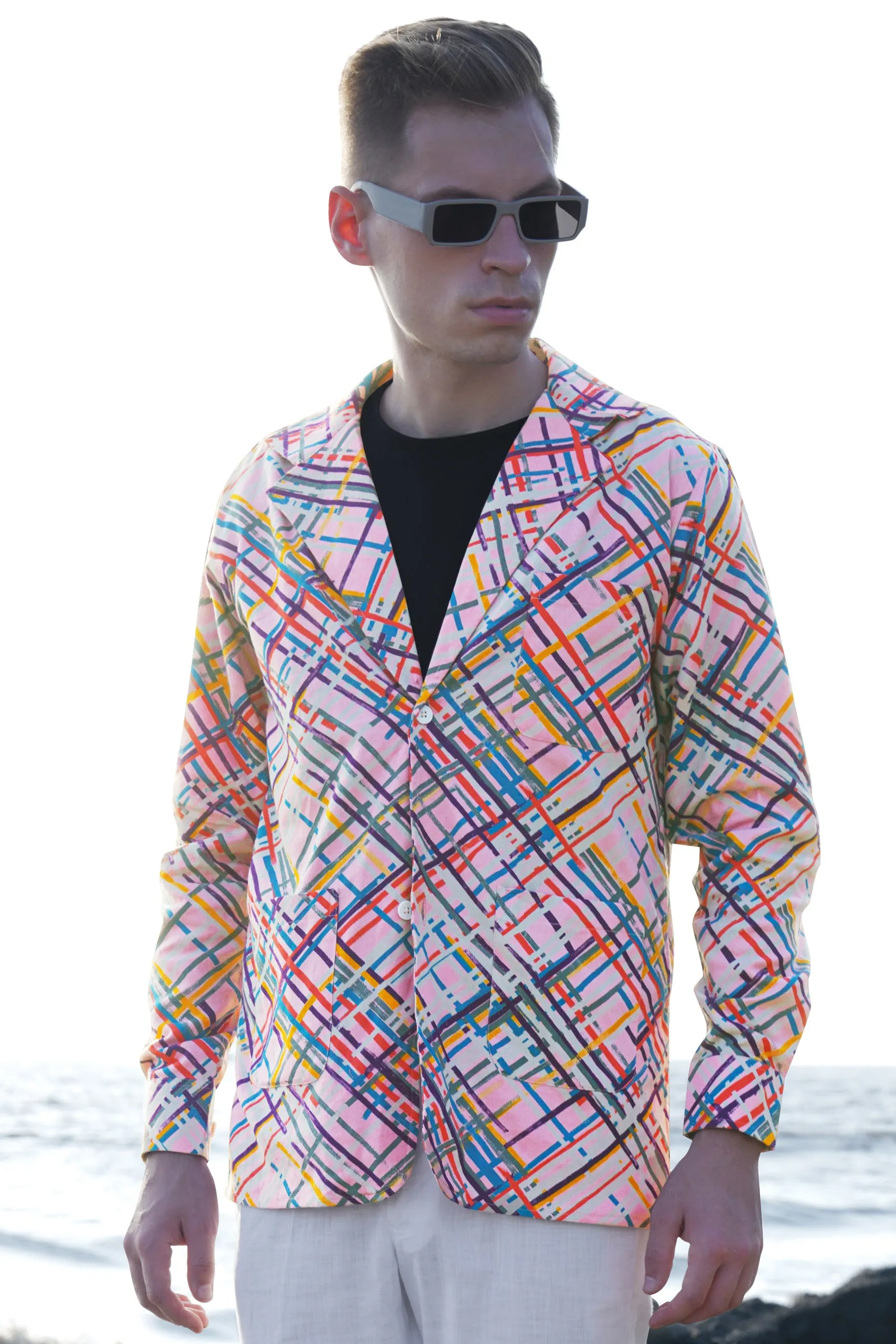 Azalea Pink Multicolour Abstract Printed Flannel Designer Jacket