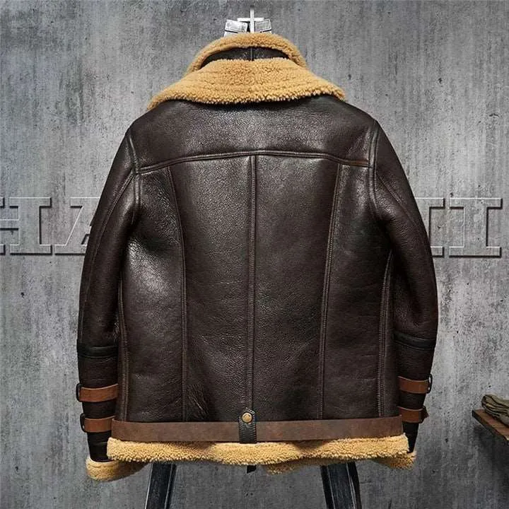 B3 Flight Sheepskin Aviator Fur Leather Jacket