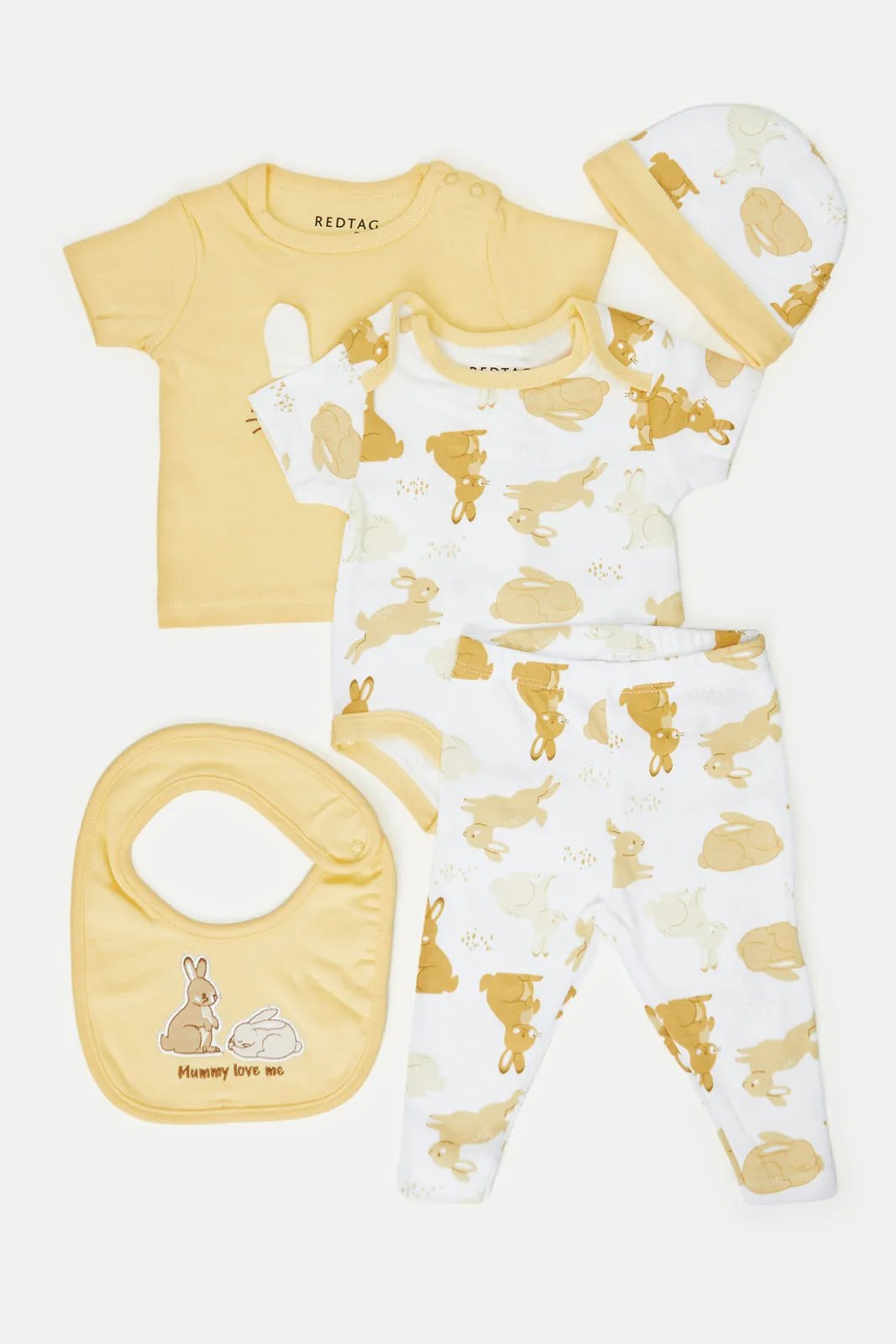 Babies Yellow And White Printed Gift Set (5 Piece)