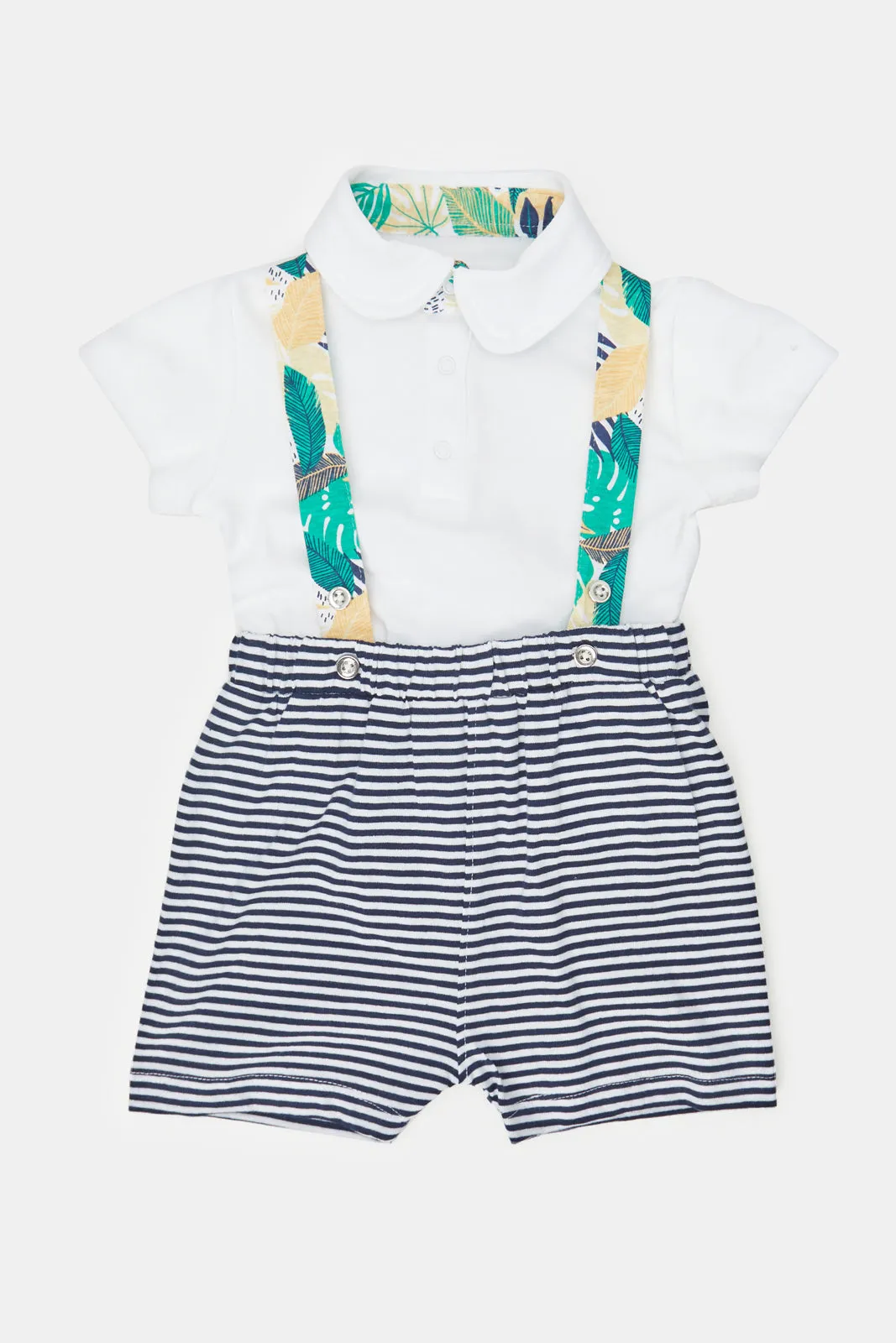 Baby Blue Stripe Polo Shirt And Dungaree Set (2 Piece)