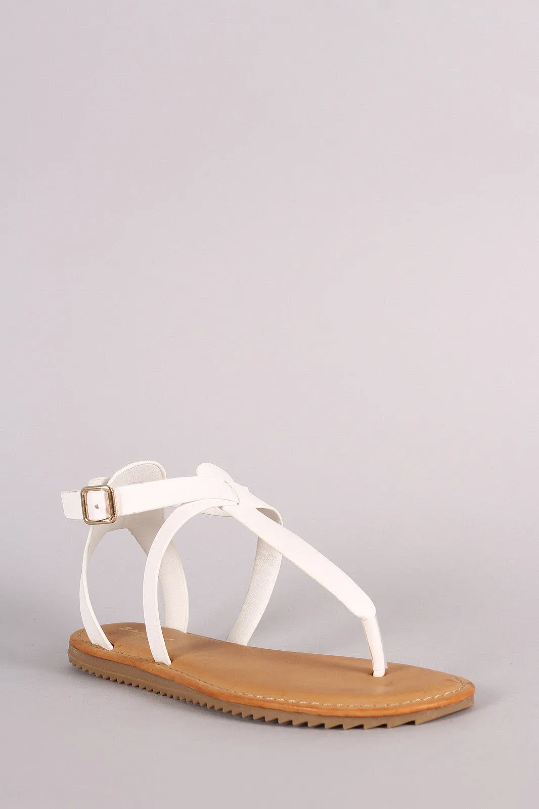 Bamboo Lug Sole Crisscross Ankle Strap Thong Flat Sandal