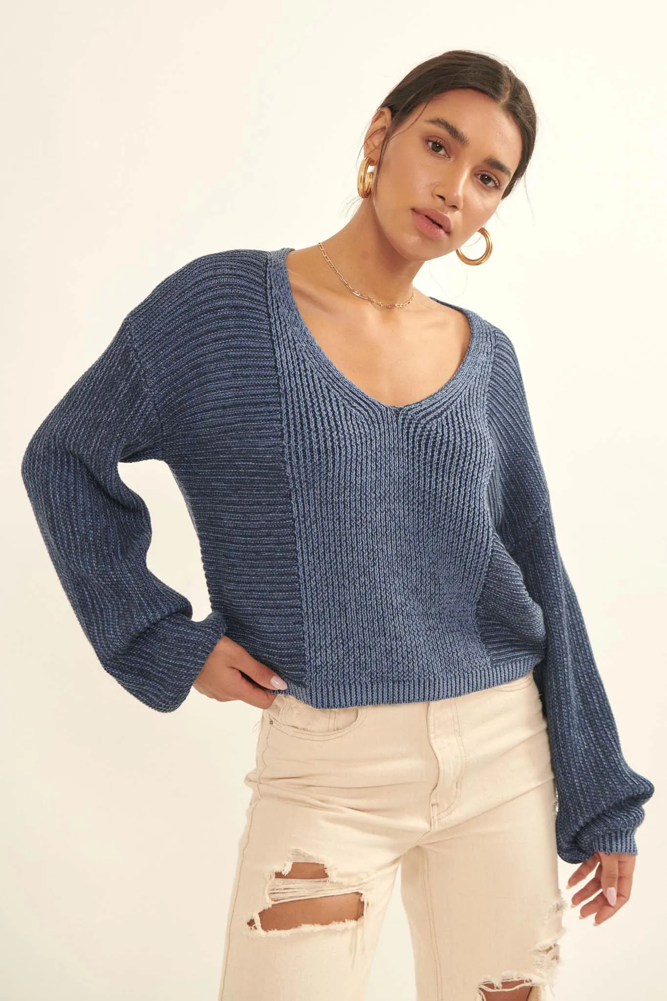 Beautiful Mind Two-Tone V-Neck Sweater