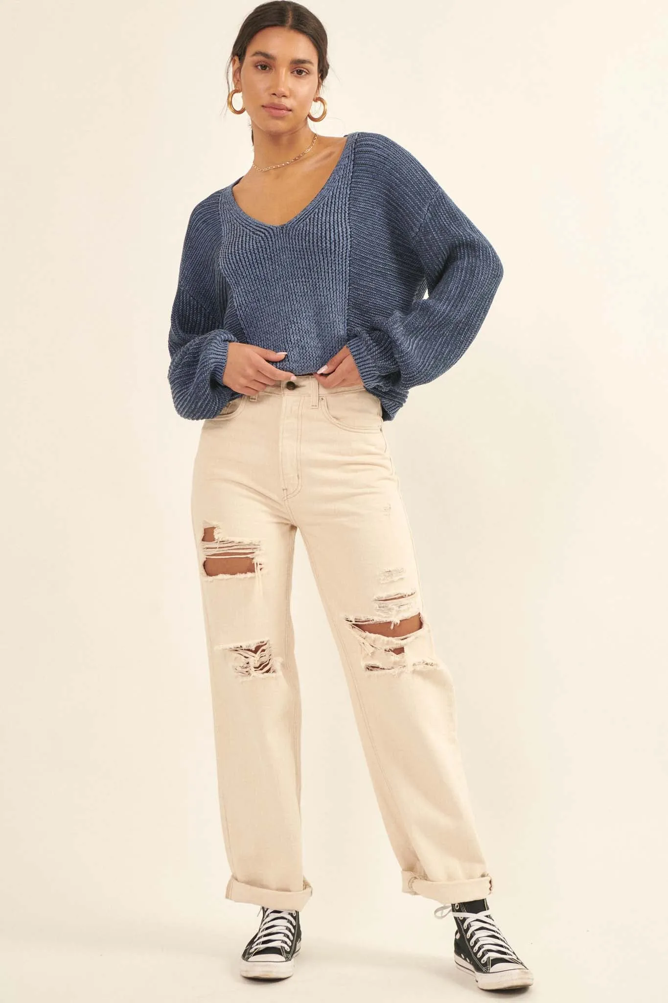 Beautiful Mind Two-Tone V-Neck Sweater