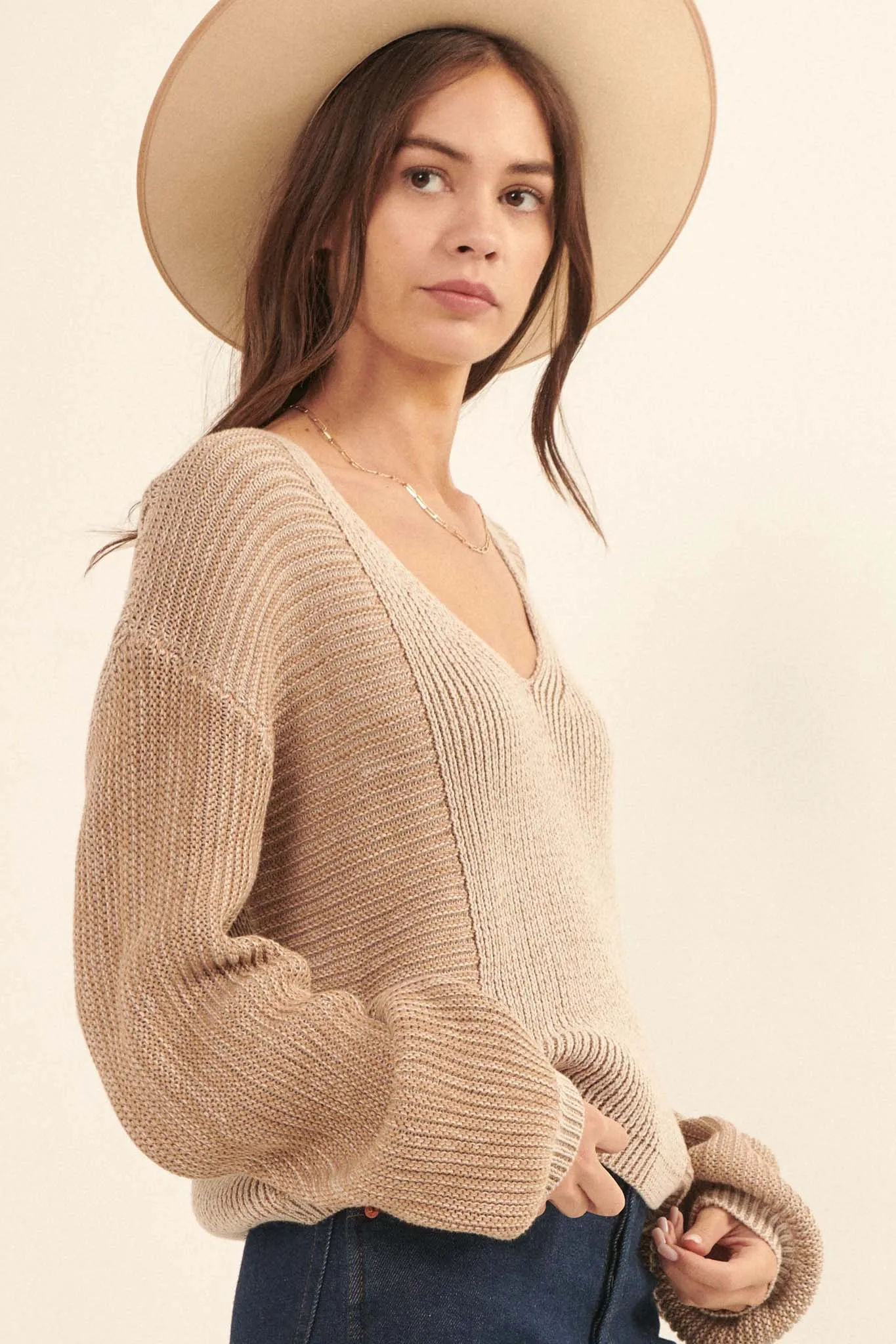 Beautiful Mind Two-Tone V-Neck Sweater