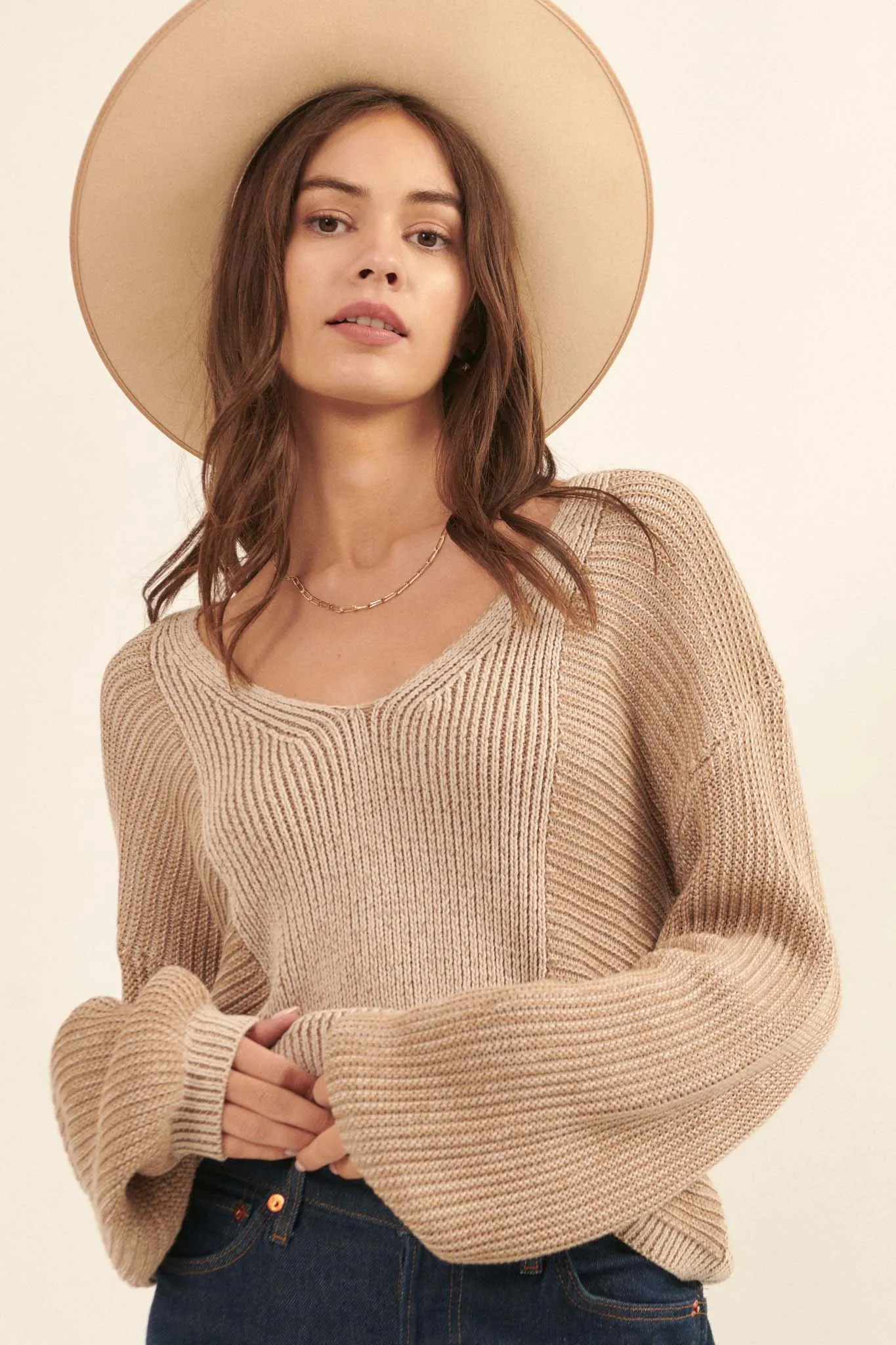 Beautiful Mind Two-Tone V-Neck Sweater