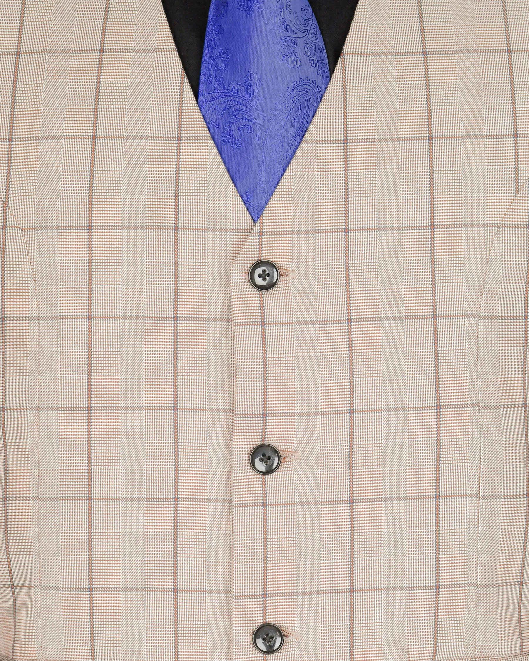 Beige Windowpane Wool Rich Waistcoat