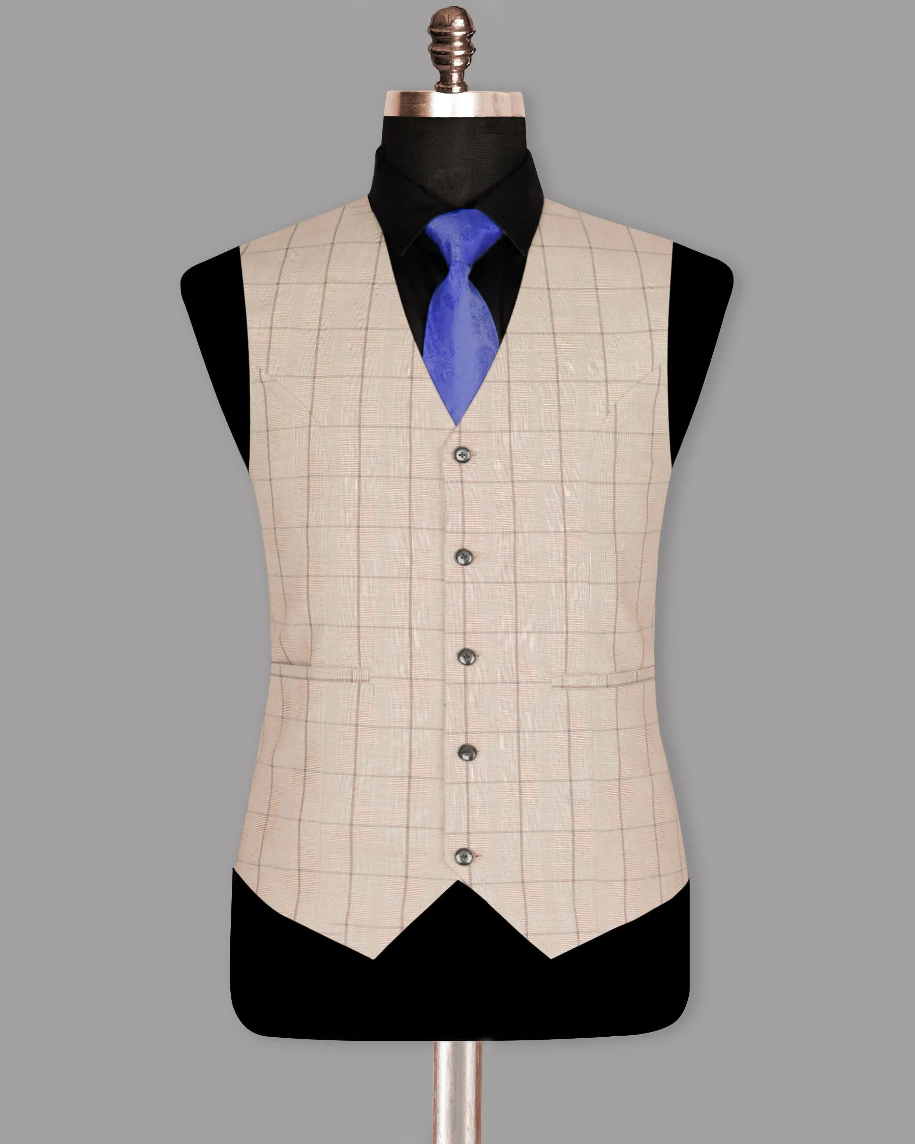 Beige Windowpane Wool Rich Waistcoat