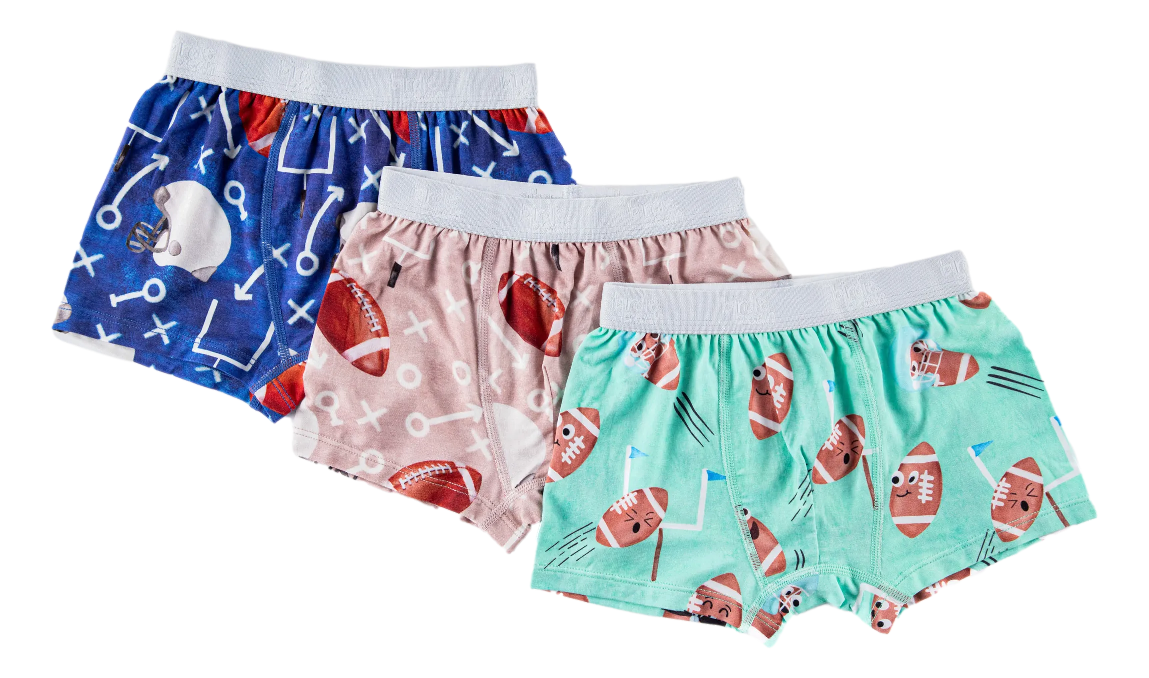 Birdie Bean 3 Pack Boy's Troy and Elliott Football Boxer Briefs Underwear Set