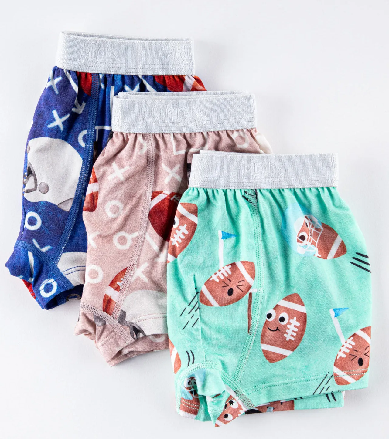 Birdie Bean 3 Pack Boy's Troy and Elliott Football Boxer Briefs Underwear Set