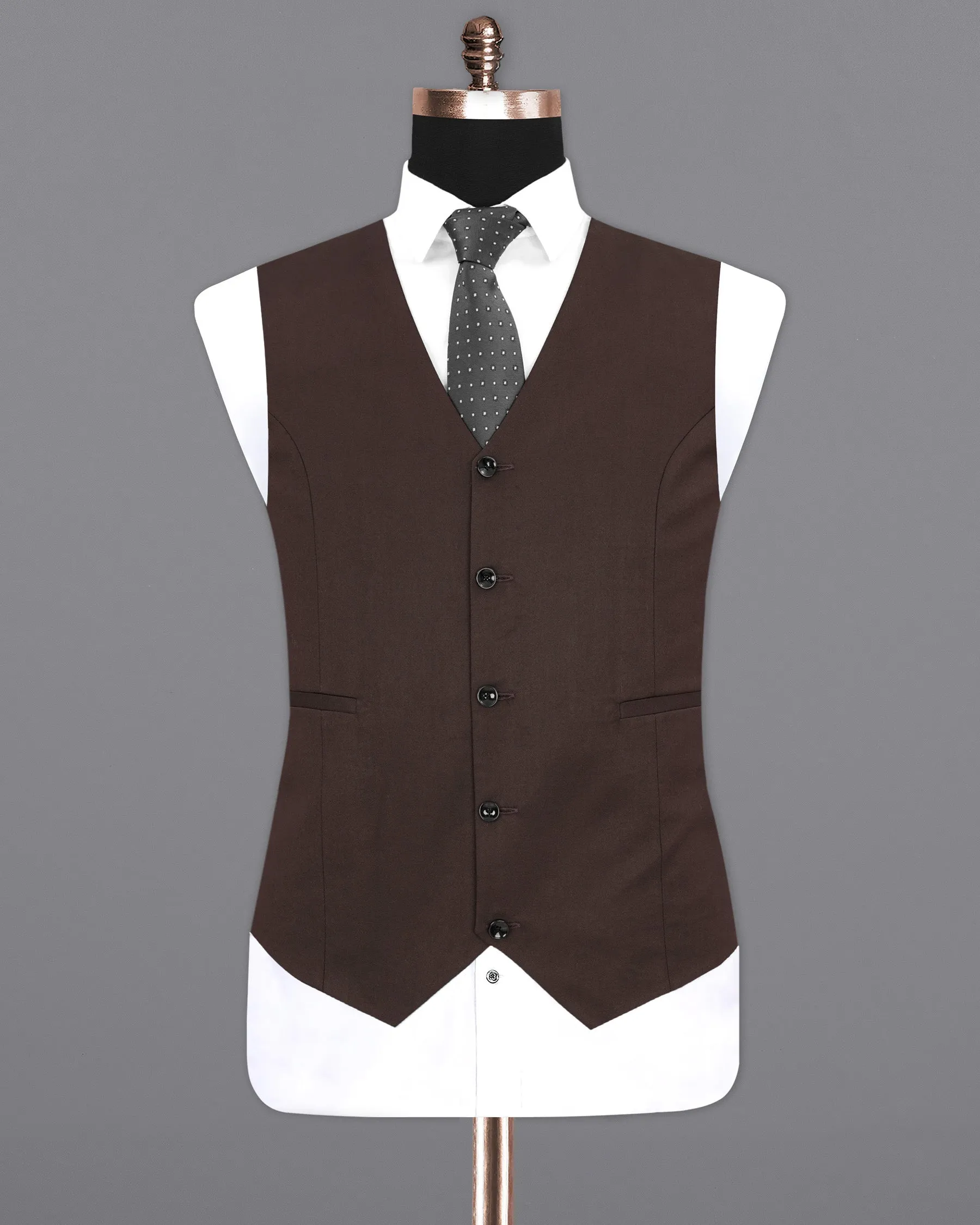 Bistre Brown Solid Waistcoat