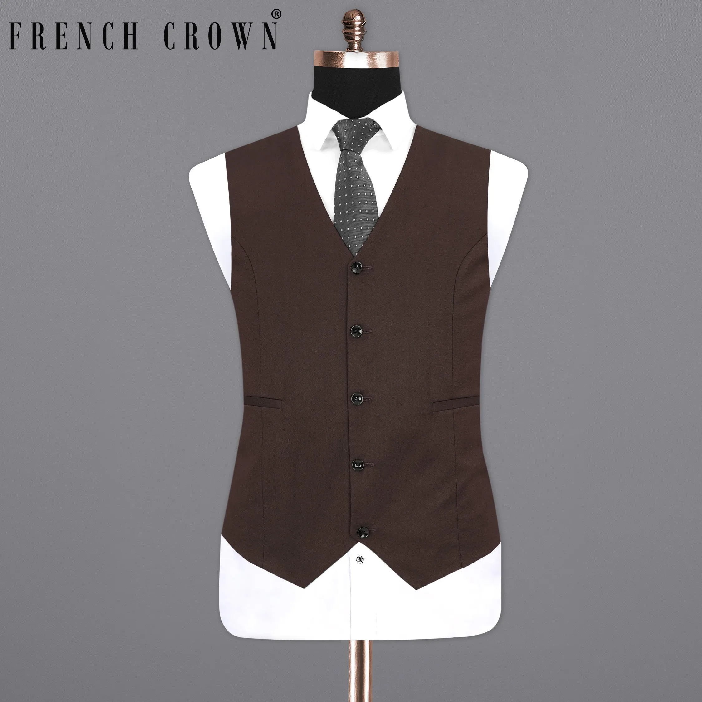 Bistre Brown Solid Waistcoat