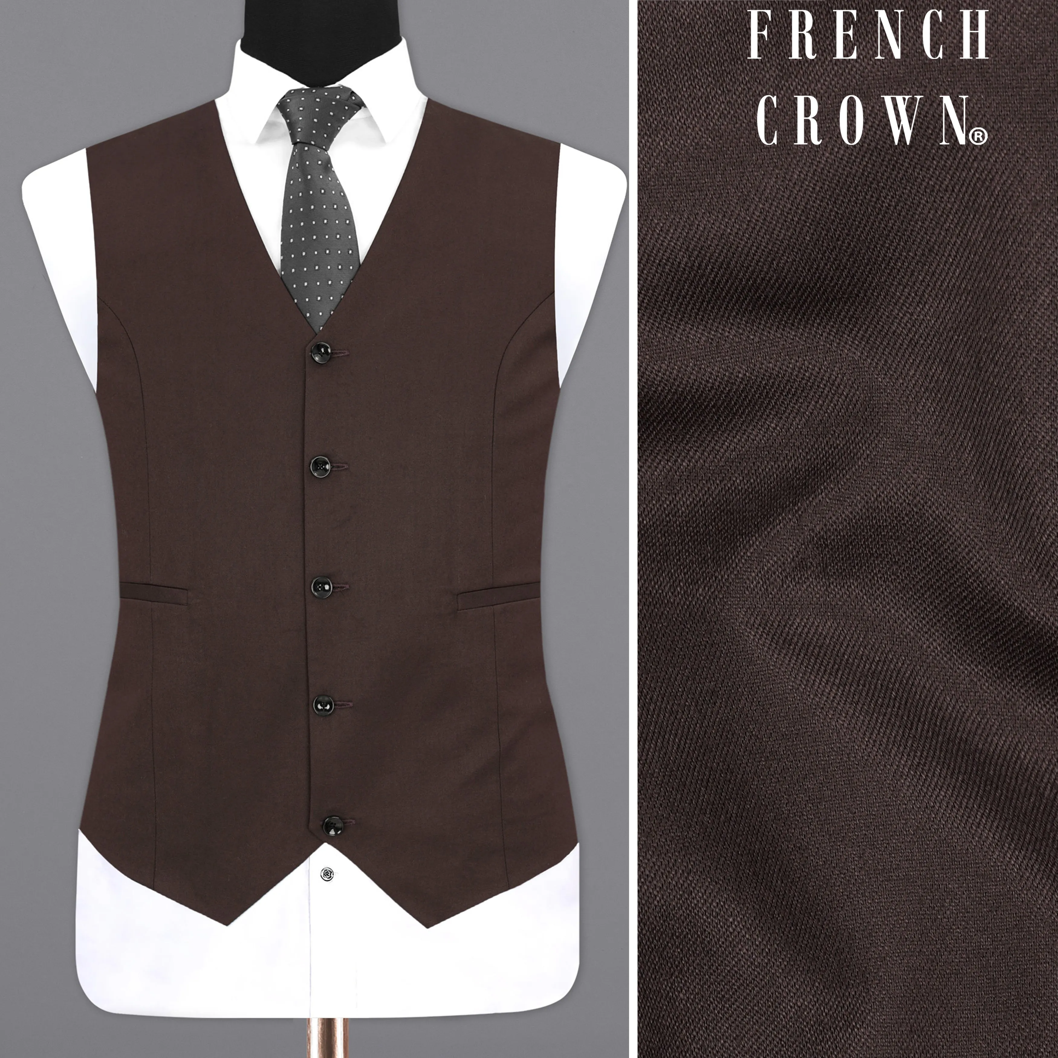 Bistre Brown Solid Waistcoat