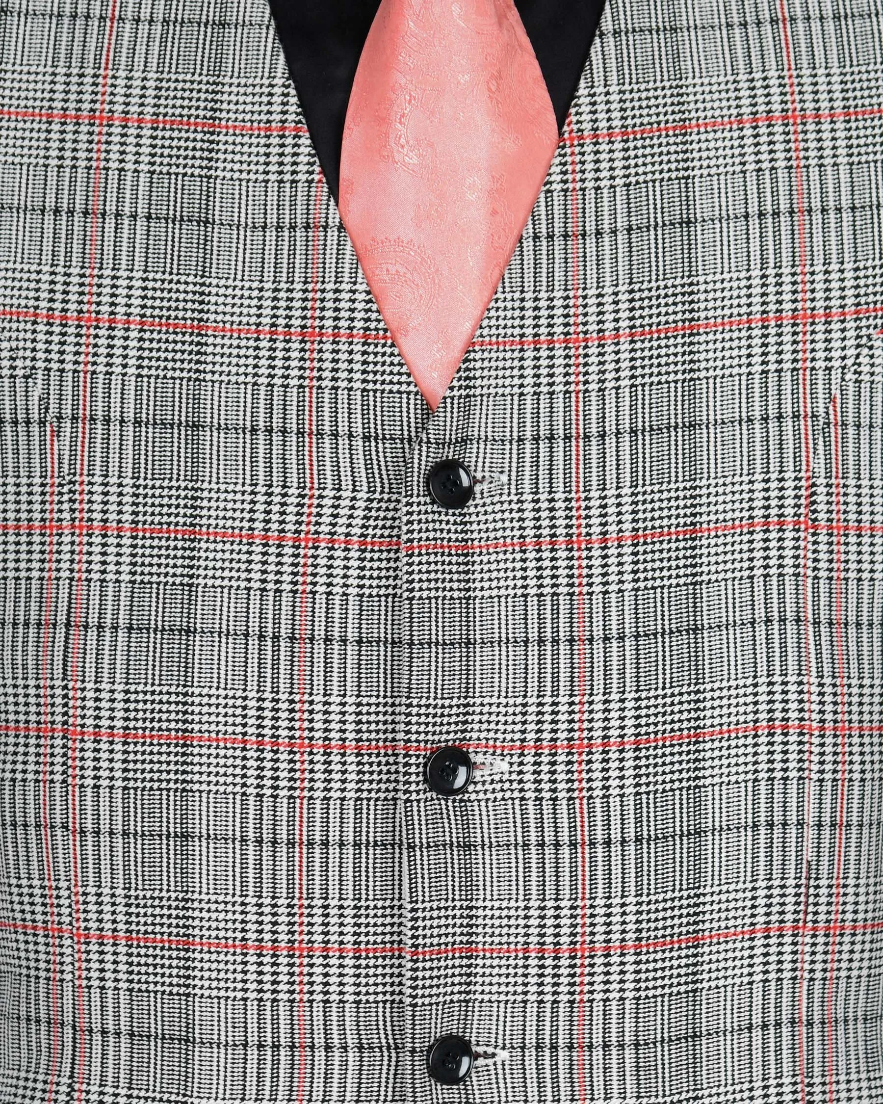 Black and white with Red Windowpane Houndstooth Wool Rich Waistcoat