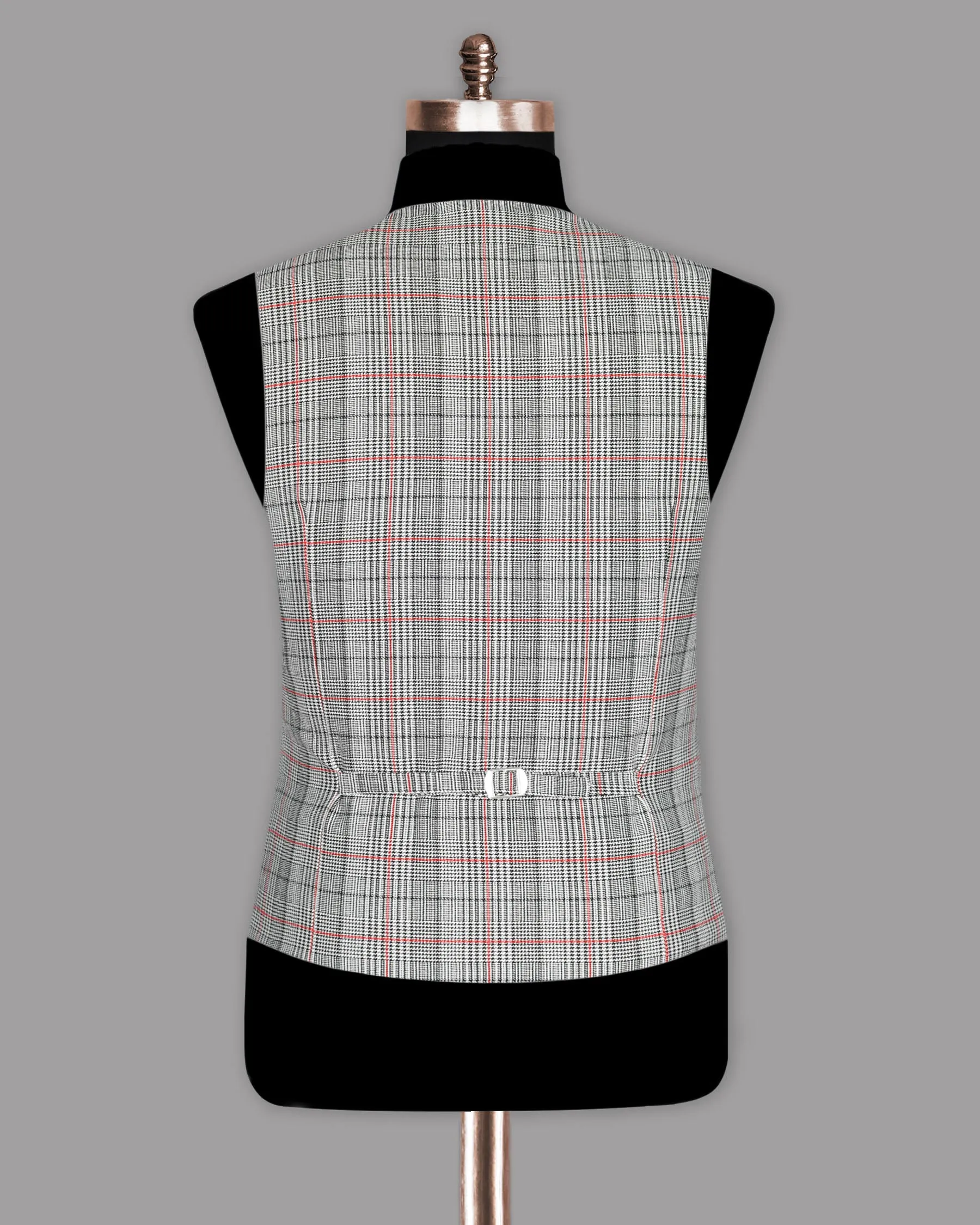 Black and white with Red Windowpane Houndstooth Wool Rich Waistcoat