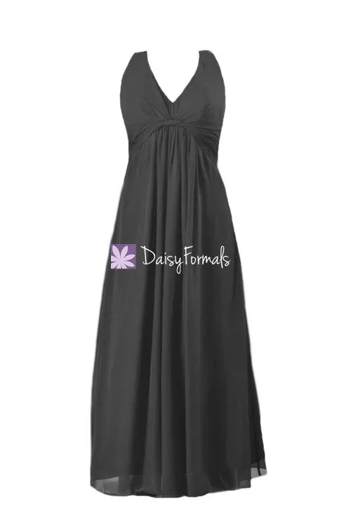 Black Chiffon Dress Long Halter Chiffon Evening Dress Women Party Dress (BM414)